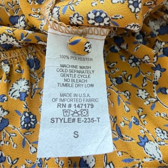 Braeve Teegan Peplum Top Floral Mustard Yellow Boho Women Small - Picture 3 of 5